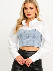 Corset Style Cropped Denim Blouse