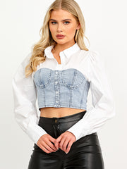 Corset Style Cropped Denim Blouse
