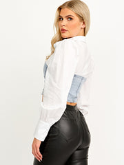 Corset Style Cropped Denim Blouse
