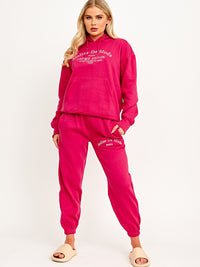 Embroidered Atelier De Mode Hooded Fleece Co-ord - Fuchsia