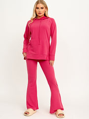 Rippen-Kapuze-Top & ausgestellter Hosen Co-ordte