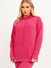 Rippen-Kapuze-Top & ausgestellter Hosen Co-ordte