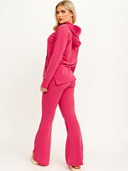 Rippen-Kapuze-Top & ausgestellter Hosen Co-ordte