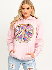 Peace Love Graphic Print Hoodie