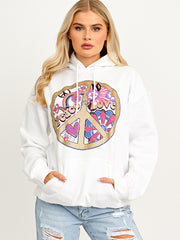 Peace Love Graphic Print Hoodie