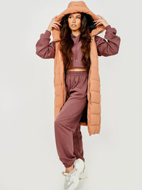 Longline Padded Hooded Gilet - Camel