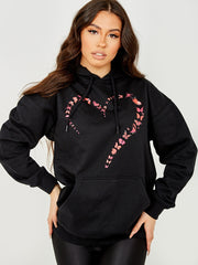 Sudadera con capucha gráfica de mariposa corazón