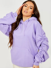 Ruched Sleeves Fleeced Hoodie