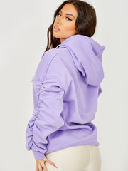 Ruched Sleeves Fleeced Hoodie