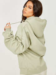Ruched Sleeves Fleeced Hoodie