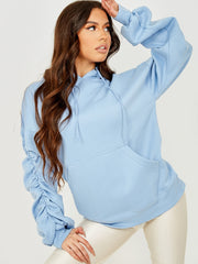 Ruched Sleeves Fleeced Hoodie