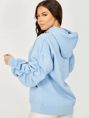 Ruched Sleeves Fleeced Hoodie