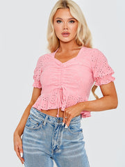 Anglaise Ruched Front Crop Top