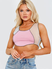 Patchwork expuesto costuras sin mangas tapa de recorte