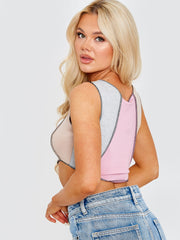 Patchwork expuesto costuras sin mangas tapa de recorte