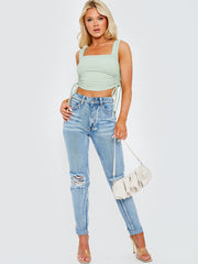 Ribbed Cropped Ruched Vest