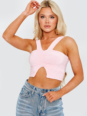 V-Neck Strap Ruched Crop Top
