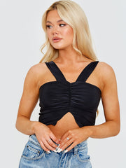 V-Neck Strap Ruched Crop Top