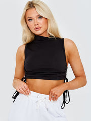 High Neck Sleeveless Ruched Vest Top