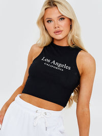 Los Angeles Rippenweste Crop Top - Black