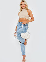 High Neck Sleeveless Ruched Vest Top