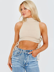 High Neck Sleeveless Ruched Vest Top