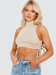 High Neck Sleeveless Ruched Vest Top