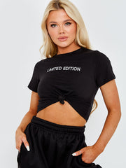 Limited Edition Embroidered Knot Front Crop Top