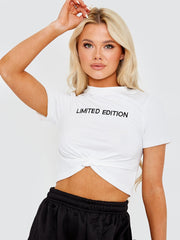 Limited Edition Embroidered Knot Front Crop Top