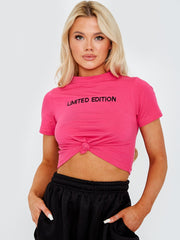 Limited Edition Embroidered Knot Front Crop Top