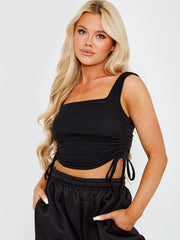 Ribbed Cropped Ruched Vest