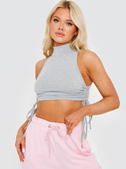 High Neck Sleeveless Ruched Vest Top