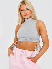 High Neck Sleeveless Ruched Vest Top