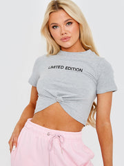 Limited Edition Embroidered Knot Front Crop Top