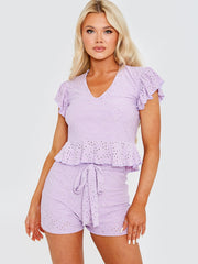 Anglaise Frill Top & Belted Shorts Co-ord