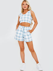Checked Crop Top & Shorts Fleece Co-ord