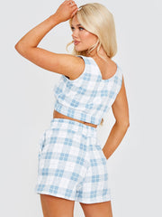 Checked Crop Top & Shorts Fleece Co-ord