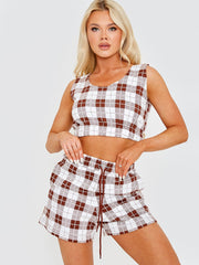 Checked Crop Top & Shorts Fleece Co-ord