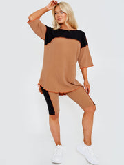 Colour Block Stitch Detail Top & Shorts Co-ord