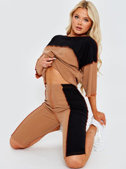 Colour Block Stitch Detail Top & Shorts Co-ord