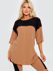 Colour Block Stitch Detail Top & Shorts Co-ord
