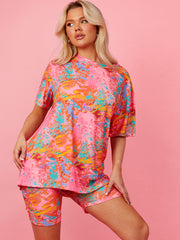 Waterverfprint oversized top & shorts coöperatie