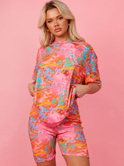 Waterverfprint oversized top & shorts coöperatie