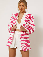 Zebra Print Blazer With Ruched Sleeves