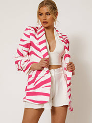 Zebra Print Blazer With Ruched Sleeves