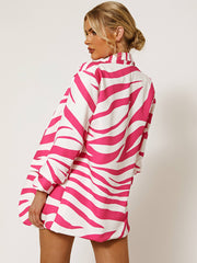 Zebra Print Blazer With Ruched Sleeves