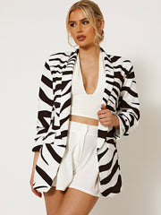 Zebra Print Blazer With Ruched Sleeves