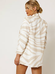 Zebra Print Blazer With Ruched Sleeves