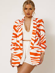 Zebra Print Blazer With Ruched Sleeves