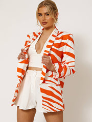 Zebra Print Blazer With Ruched Sleeves